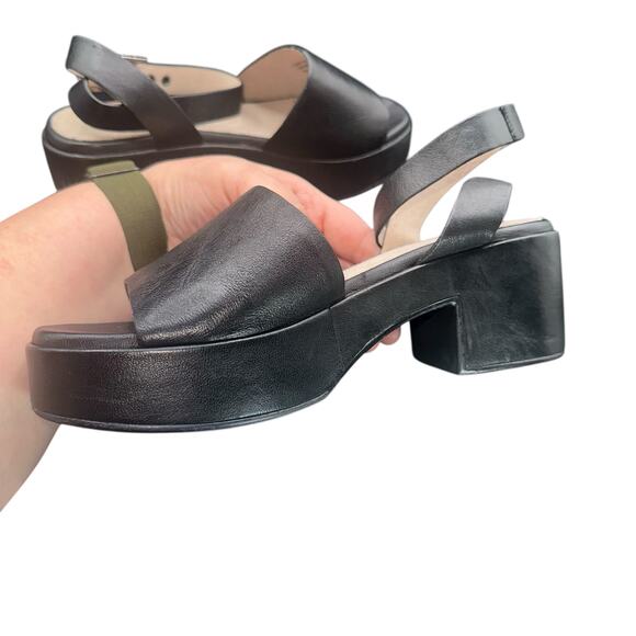 Seychelles Black Leather Platform Block Heel Sandals Ankle Strap 90s Style - Picture 8 of 10